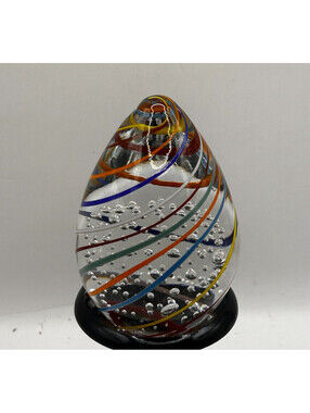 Swirl Glass Egg Paperweight  2.5" Controlled Bubble Murano Style Swirl Art Glass
